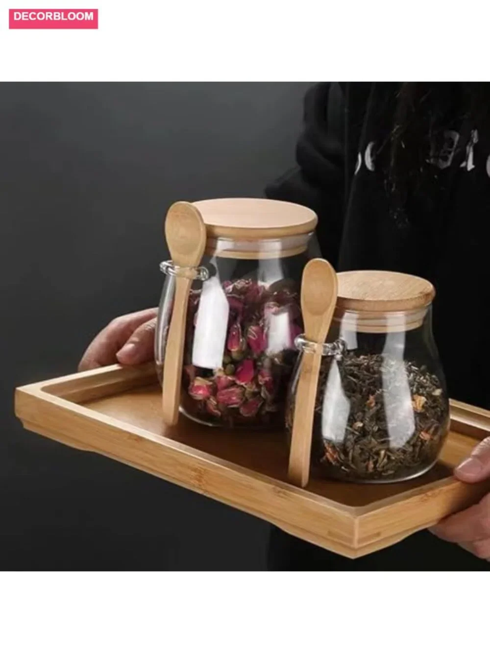 Airtight Glass Jar Storage Container with Bamboo Lid Set of 4